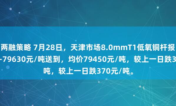 两融策略 7月28日，天津市场8.0mmT1低氧铜杆报价79270-79630元/吨送到，均价79450元/吨，较上一日跌370元/吨。