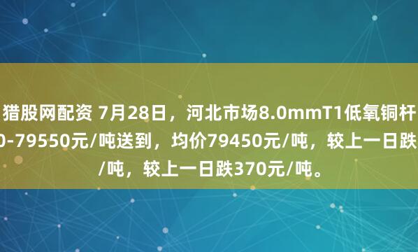 猎股网配资 7月28日，河北市场8.0mmT1低氧铜杆报价79350-79550元/吨送到，均价79450元/吨，较上一日跌370元/吨。